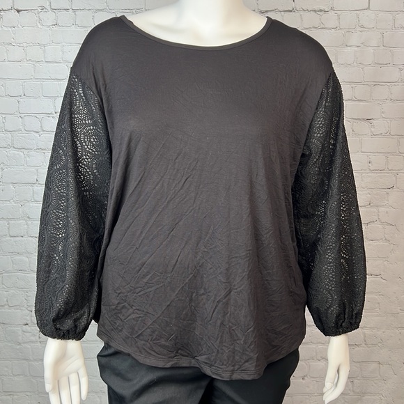 Michael Kors Black Crochet Long Sleeve Top Plus Size 1X - Picture 2 of 7